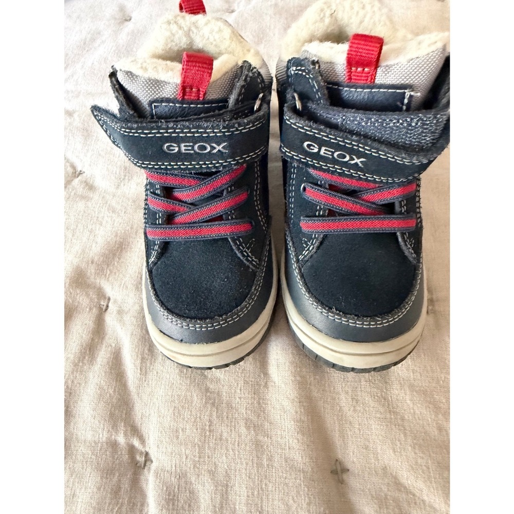 Geox Baby Boys High Top Lace UPS Boots 7 Toddler Black Red Winter Snow Thermal